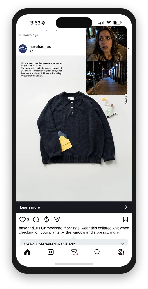 The 3rd-i dual camera stream floating in a picture in picture window over another app