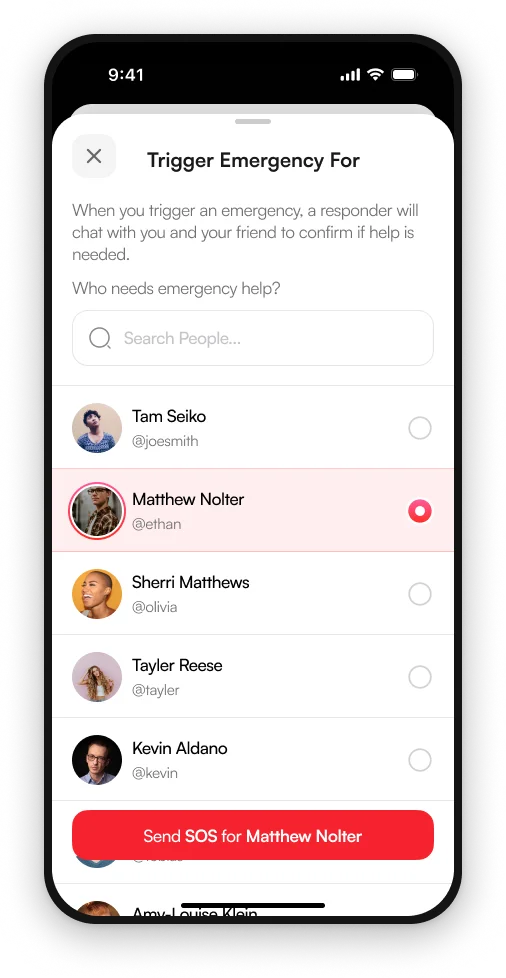 Choosing which friend needs emergency help from the list of people you are an emergency contact for